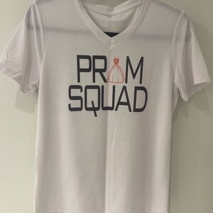 White 'Prom Squad' Graphic T-Shirt Size Medium Short Sleeve